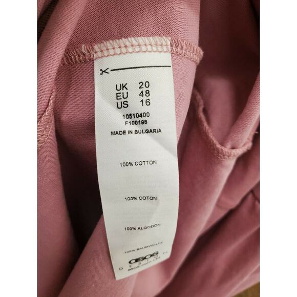 Asos Design Womens Solid Pink Cotton Round Neck Long Sleeve Knee Length Dress 16 - Picture 10 of 12